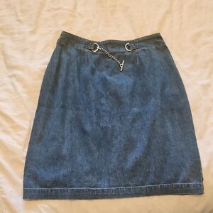Vintage Denim Skirt with Chain Accent